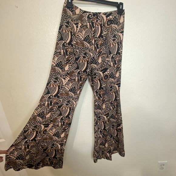 By Anthropologie Drapey Flare Pants Brown Motif Boho Hippie Bell Bottoms 0 NWT - Picture 4 of 9